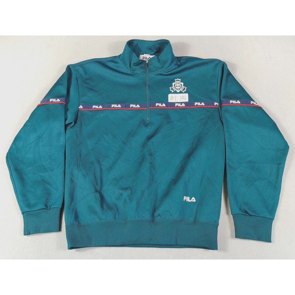 Fila Sweatshirt Mens Medium Green 1/4 Zip Athletic Activewear Casual Streetwear